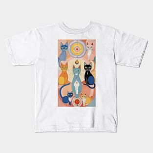 Hilma af Klint's Feline Dreamscape: Abstract Whimsy Kids T-Shirt